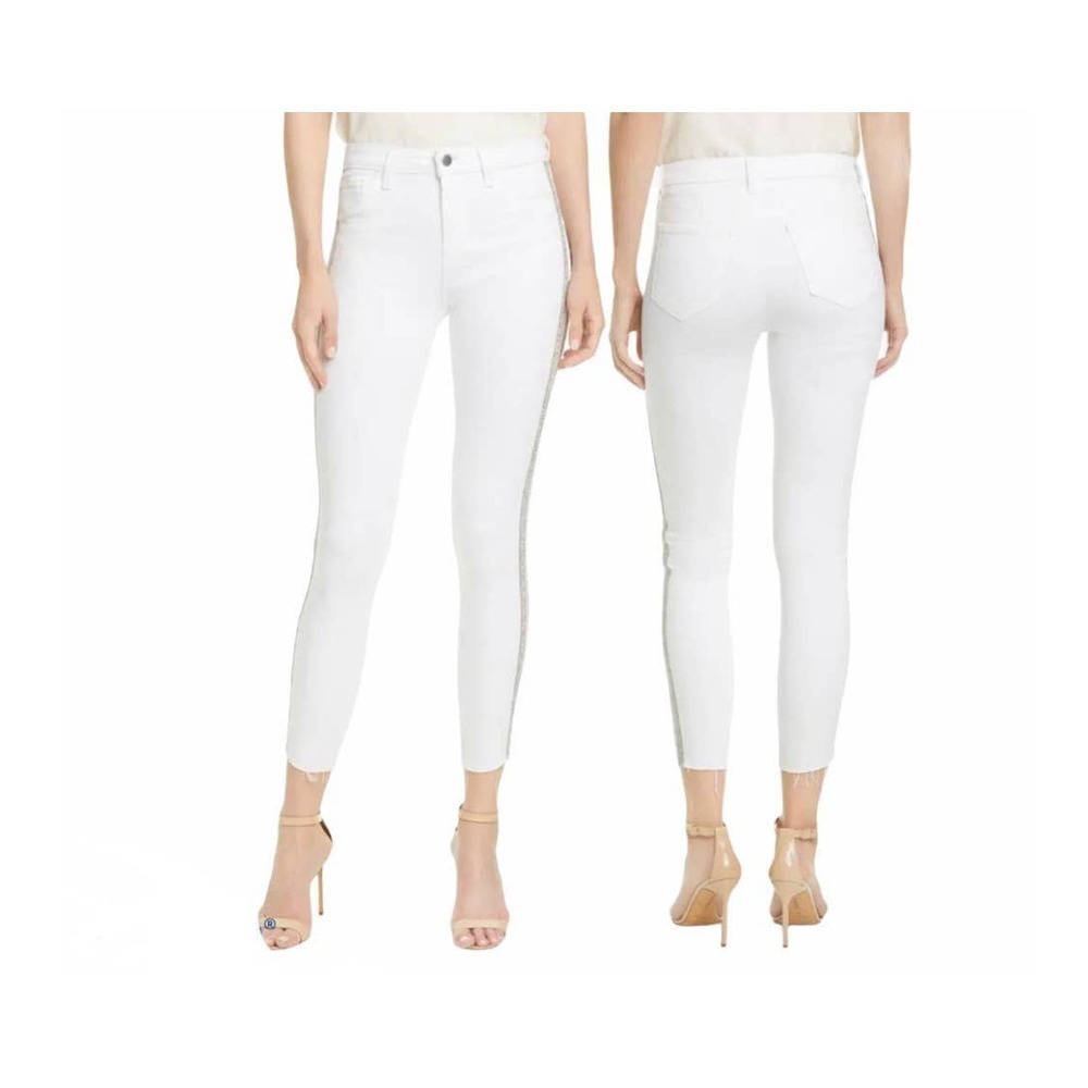 L'AGENCE Margot High Rise Double Crystal in Blanc Size 25 NWT